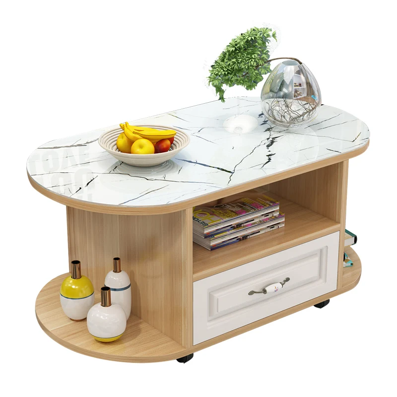 

Glass mobile modern personality oval Kung Fu tea table simple living room small apartment e****mical multi-functional creative