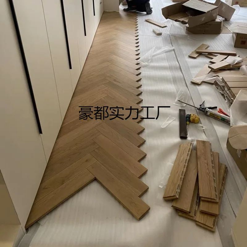 New three-layer solid wood herringbone floor 15mm black walnut oak lock
