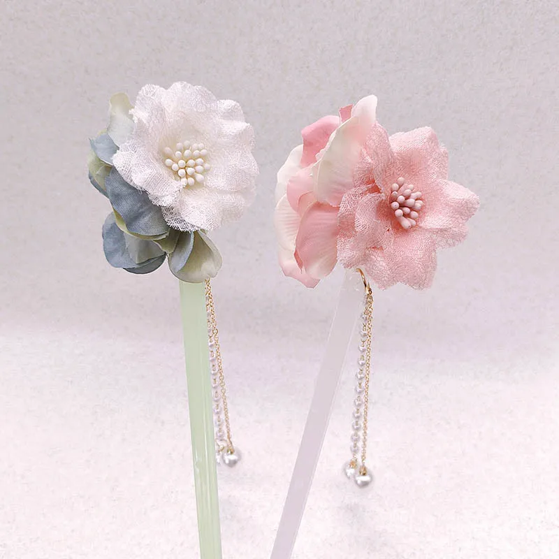 

Chinese-style flower pearl tassel hairpins, Hanfu headwear accessories, hair hairpins, flower coil hairpins