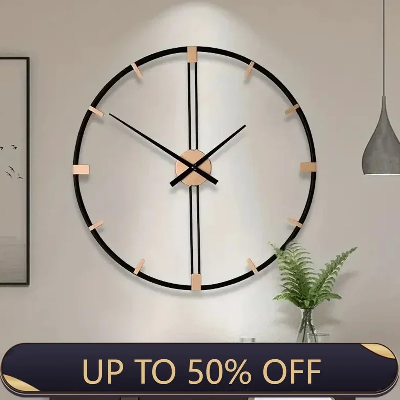 Large Wall Clock Living Room Iron Art Round Clocks Mechanism Silent Watches Kitchen Luxury Watch Room Design Wall Decoration