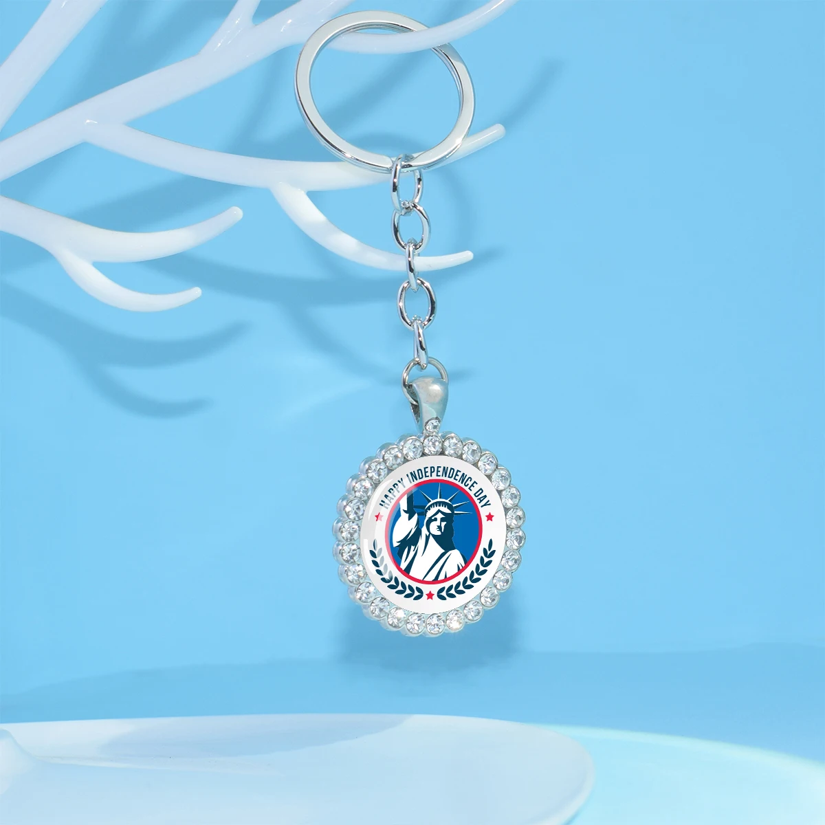 July 4th Independence Day Statue of Liberty Dome Glass Rhinestone Alloy Keychain US Flag Jewelry Commemorative Gift