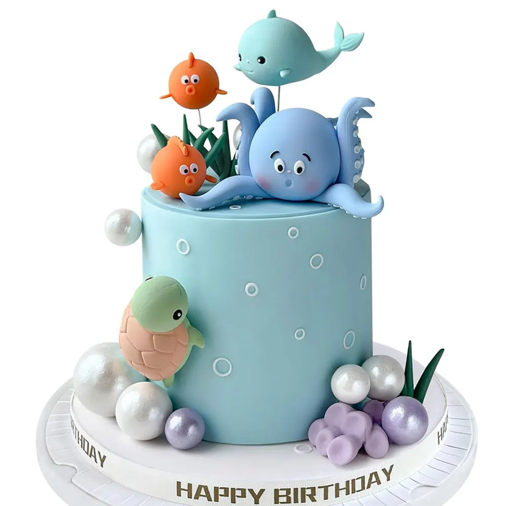 Under the Sea Cake Decorations White Cake Balls Ocean Sea Animals Cake Toppers for Birthday Baby Shower Party Cake Decor Favor