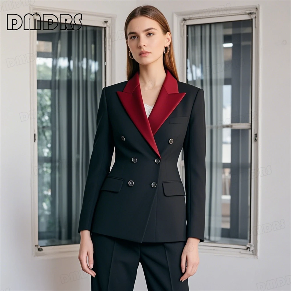 

Fashion Red Collar Suit Set for Women, Slim Fitting Double Breasted Blazer Pants Set, Formal Tuxedo Set Customized Colors