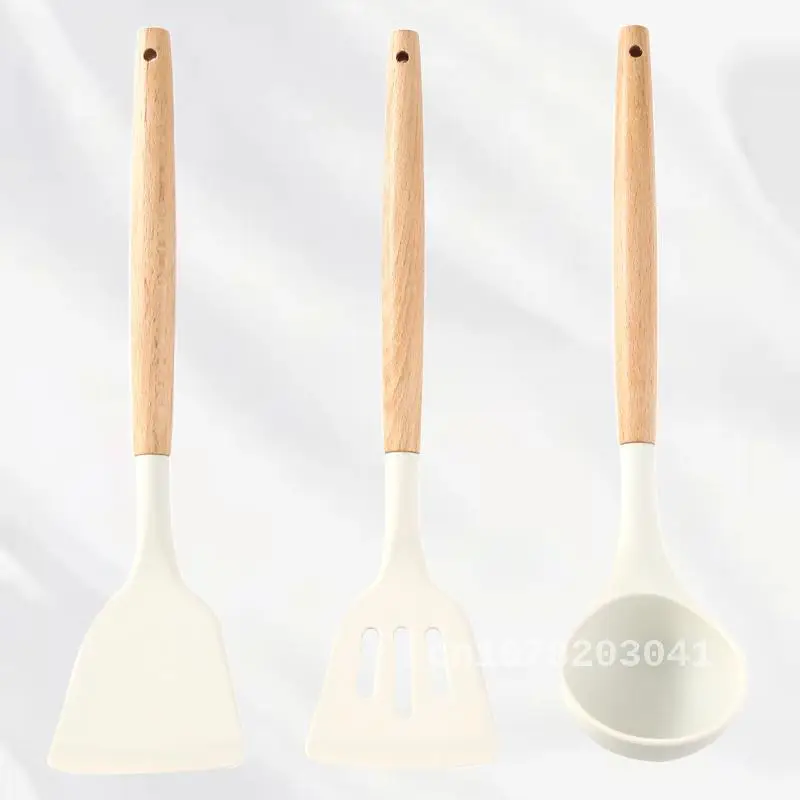 Premium Milky White Silicone Spatula Set with Ergonomic Wooden Handle - Must-Have Cooking Utensils for Every Kitchen