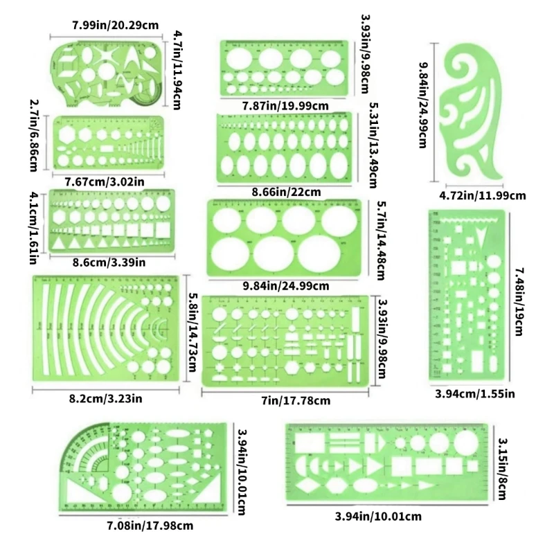 11 Uds plantillas geométricas plantillas dibujo geométrico Regla medición para dibujar