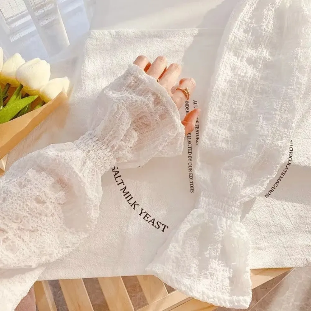 

Модные кружевные сетчатые рукава для защиты от солнца, дышащие, с защитой от УФ-излучения, свободного кроя, однотонные, без пальцев, для вождения