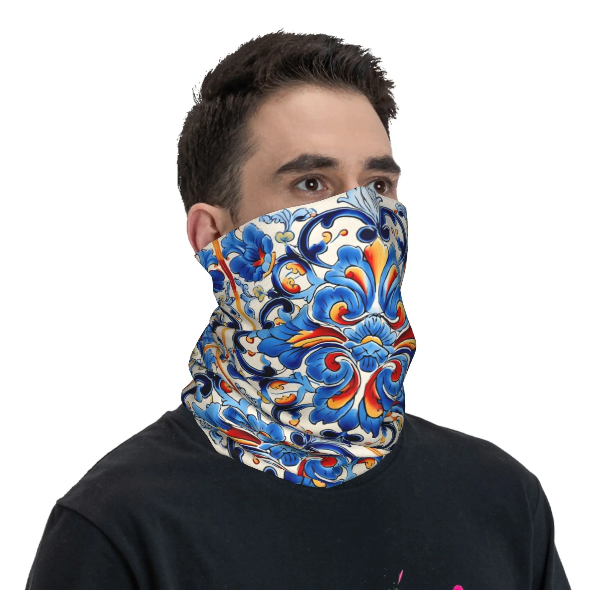 Decorativo espanhol telha cerâmica impressão bandana pescoço gaiter impresso lenço de rosto quente ciclismo cachecol correndo unisex adulto lavável
