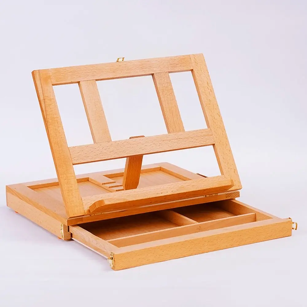 Beech Wood Portable Wooden Table Easel Adjustable Multifunction Art Painting Easel Box Professional Oil Paint Easel Desktop Use