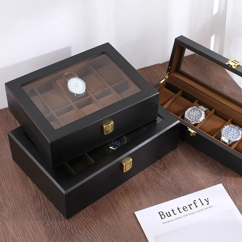 Handmade Wooden Watch Box Display Case - 6/10/12 Grids Jewelry Holder Storage Organizer for Watch Collection