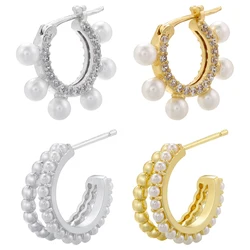 ZHUKOU Round Pearl hoop earrings C shape pearl stud earrings for women Korean Style temperament women Earrings wholesale VE927
