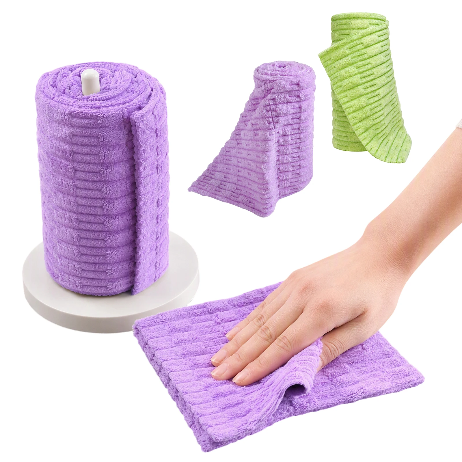 Microfiber Kitchen Roll Cloth 1 Roll 20pcs Perforated Tearable Reusable Absorbent Oil-Removing Bamboo Loop Texture Towel