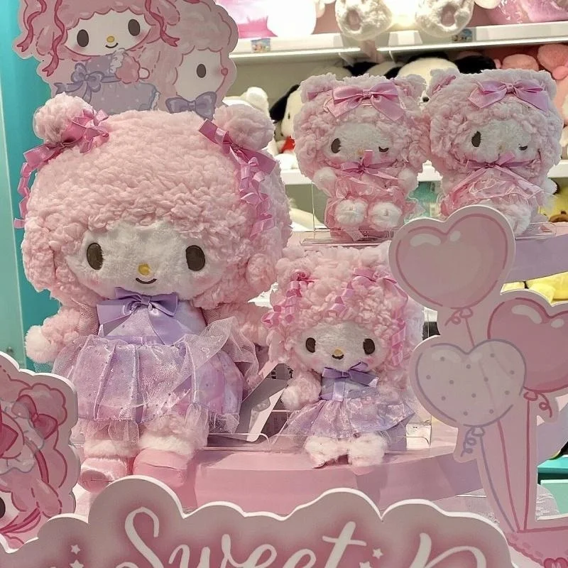 

Cute Sanrio My Sweet Piano Lamb Plush Keychain Authentic Pink Lace Dress Pendant Bag Decor Collectible Gift For Girls