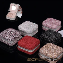 SCAONORCH Luxury Diamond Jewelry Box Travel Portable Sparkling Makeup Box Organizer Display Earrings Ring Holder Storage Case