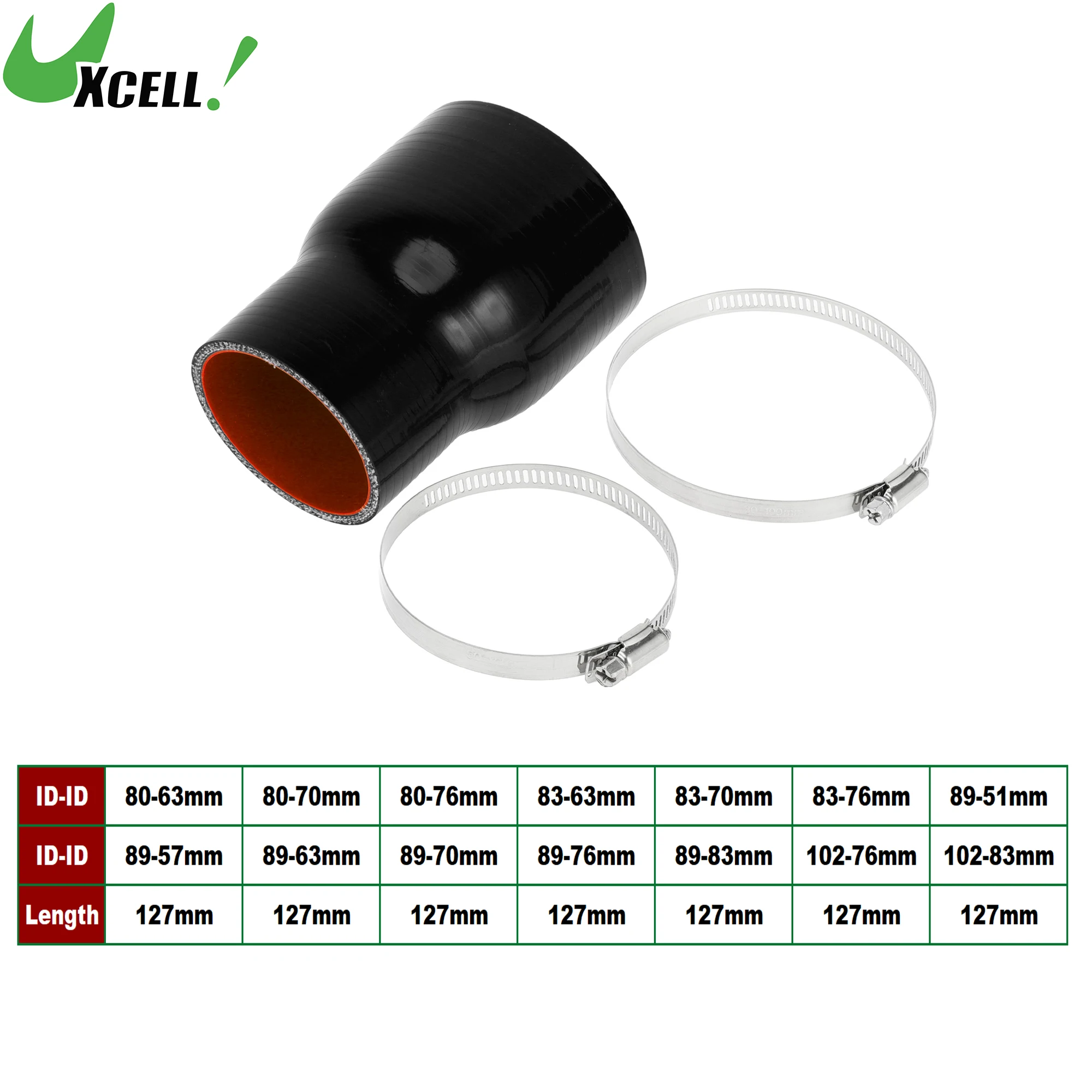 

UXCELL ID 80-63mm 83-70mm 89-51mm 89-83mm 102-76mm 127mm Length 0 Degrees Car Silicone Hose w/ Clamps Coolant Hose Black