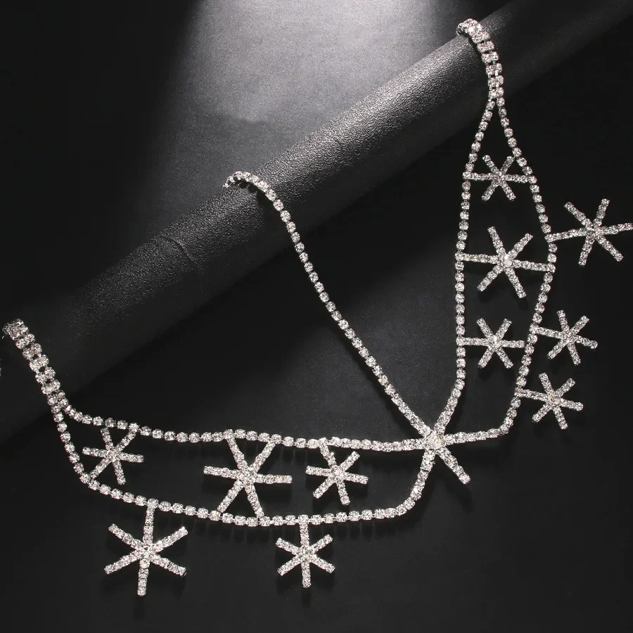 الزفاف حجر الراين السداسية دلاية شكل نجمة شرابة الجبين الشعر سلسلة عقال للنساء كريستال متعدد الطبقات رئيس سلسلة خوذة