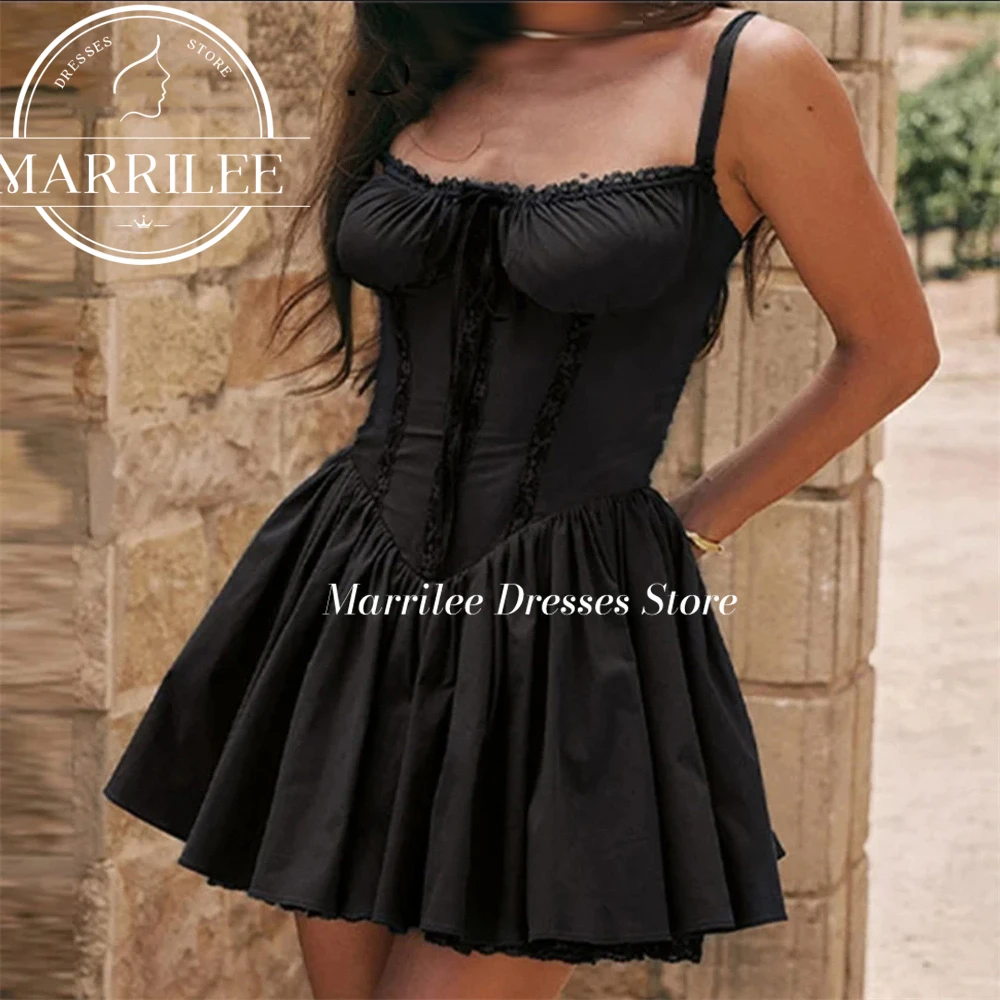 Manchette lee-Mini robe de cocktail pastorale personnalisée, bretelles spaghetti, plissé en dentelle, comparateur de soirée, chérie, ligne A au-dessus du genou, sexy