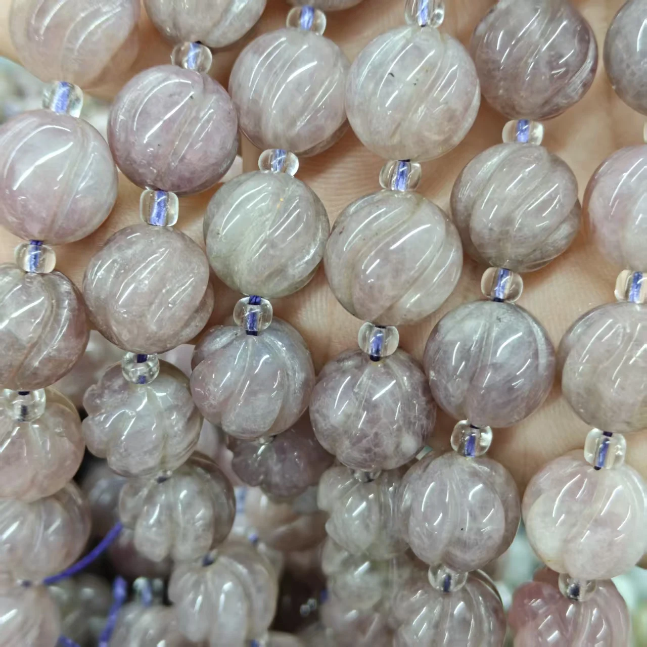 Natürliche AAA-Rotationskürbis-Perlen aus lila-rosa Rosenquarz, glatte, runde, lose Perlen für die Schmuckherstellung, Design-Armband, elastischer Schmuck – Detail 2