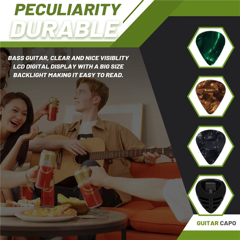 AF93-гитарный каподастр-тюнер, подходящий для укулеле, скрипки, электрической бас-гитары, акустической гитары с медиаторами и держателем медиатора, аксессуары для гитары