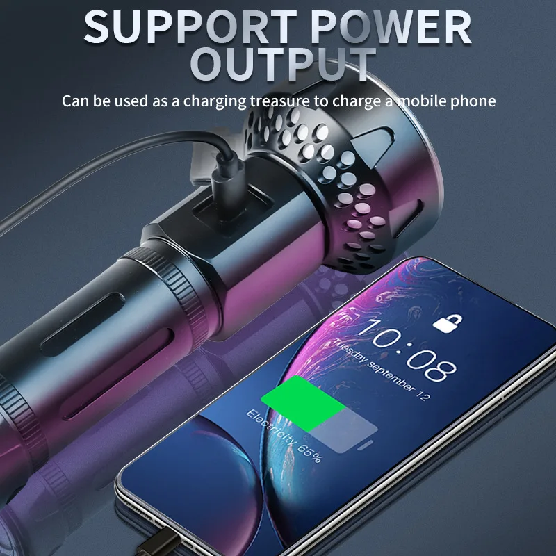 

White Laser Flashlight - Rechargeable Type-C, Digital Display, Magnetic Belt, Zoom for Camping Emergency