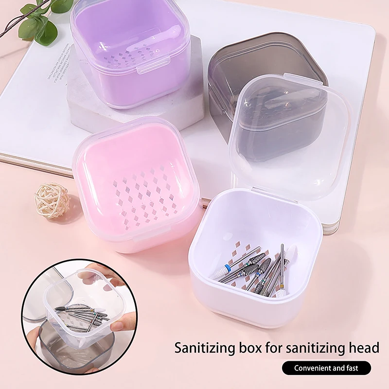 Square Nail Polishing Head Sterilization Box Cleaning Bowl Dental Brace Storage Box Black/Pink/White/Purple 4-Colors Soak Case