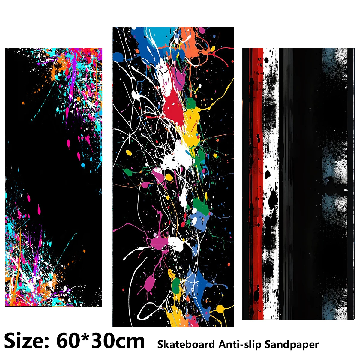 ElecStric Scooter Anti-slip Sticker Sandpaper Skateboard Grip Tape Sheet 60*30cm Rendered Splatter Graffiti Pattern
