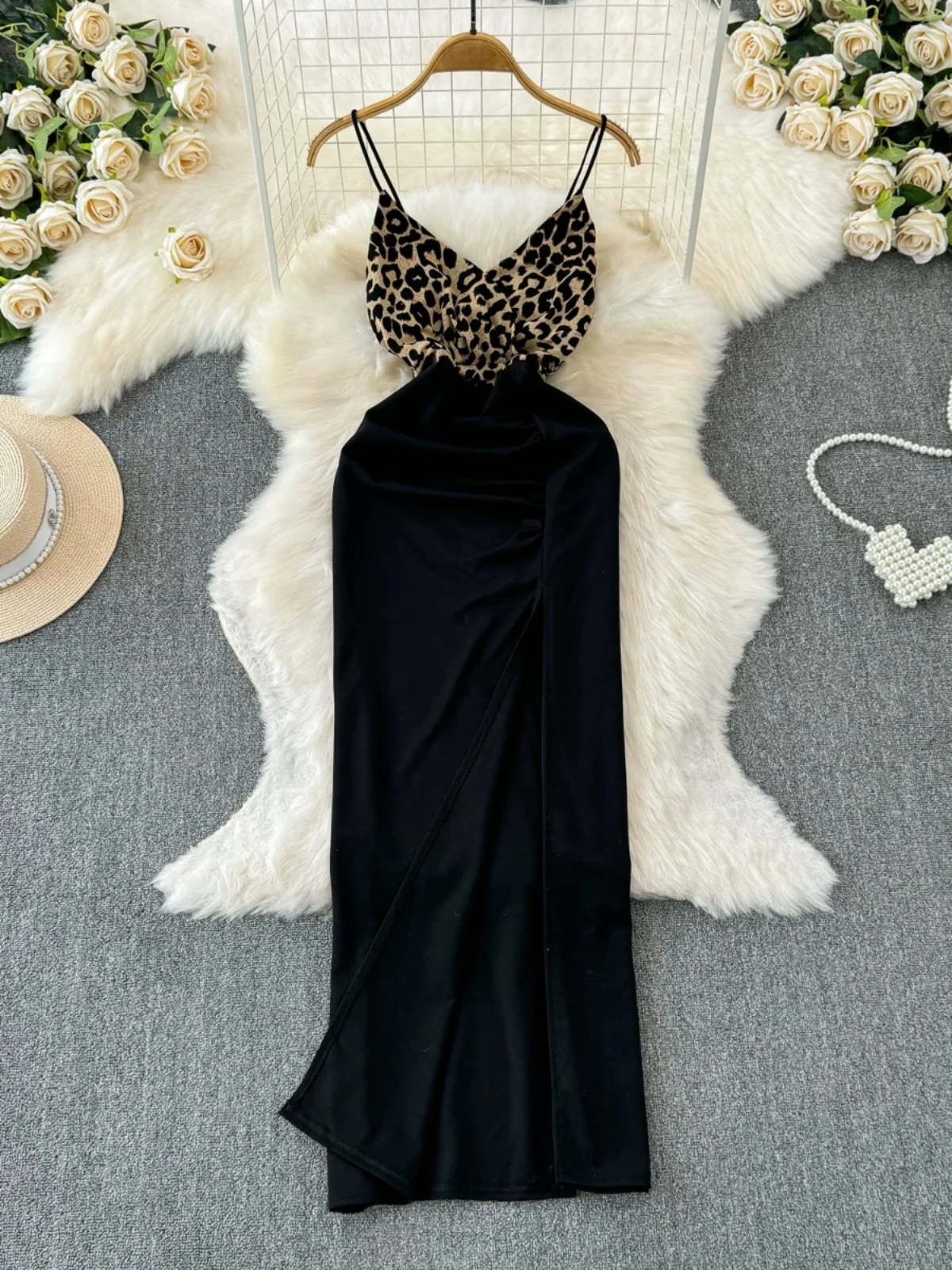 Einzigartige Strapl Farbe Blo Hohe Taille Lange Dr Koreanische Sle V Ne Schlitz Sexy Sommer Neue Ankunft Bodycon Dr Rock