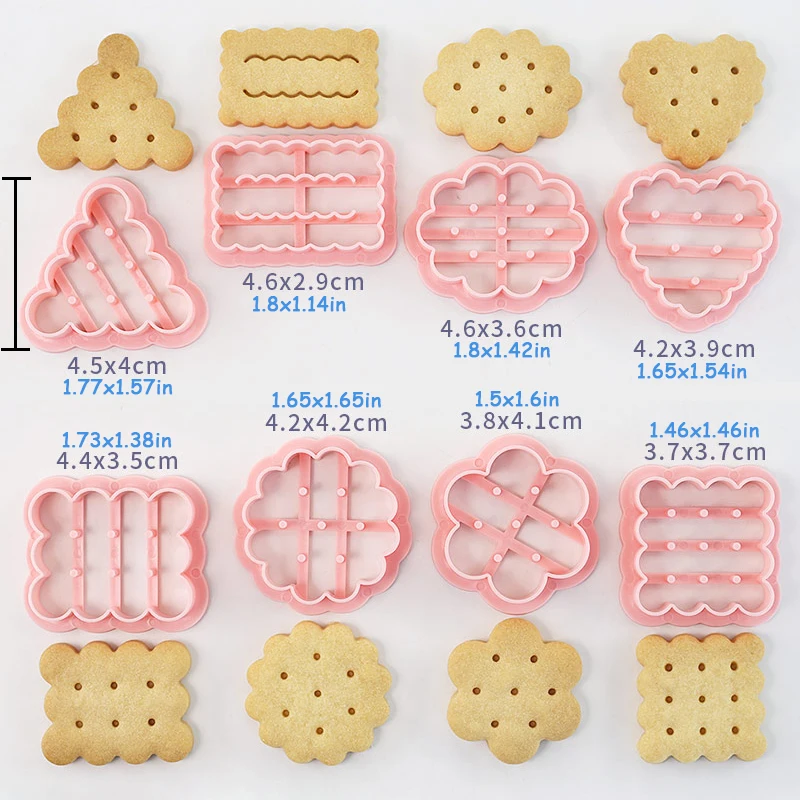 8 pezzi simpatici formine per biscotti classiche a forma di triangolo, cerchio, quare, stampi per biscotti, divertenti cartoni animati