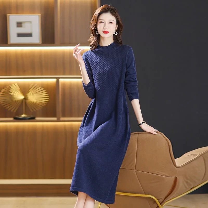 Autumn And Winter 2022 New Wool Knitting Long Sleeved Outer Bottomed Sweater Skirt Thickened Warmth High-Grade Jacquard Knitting