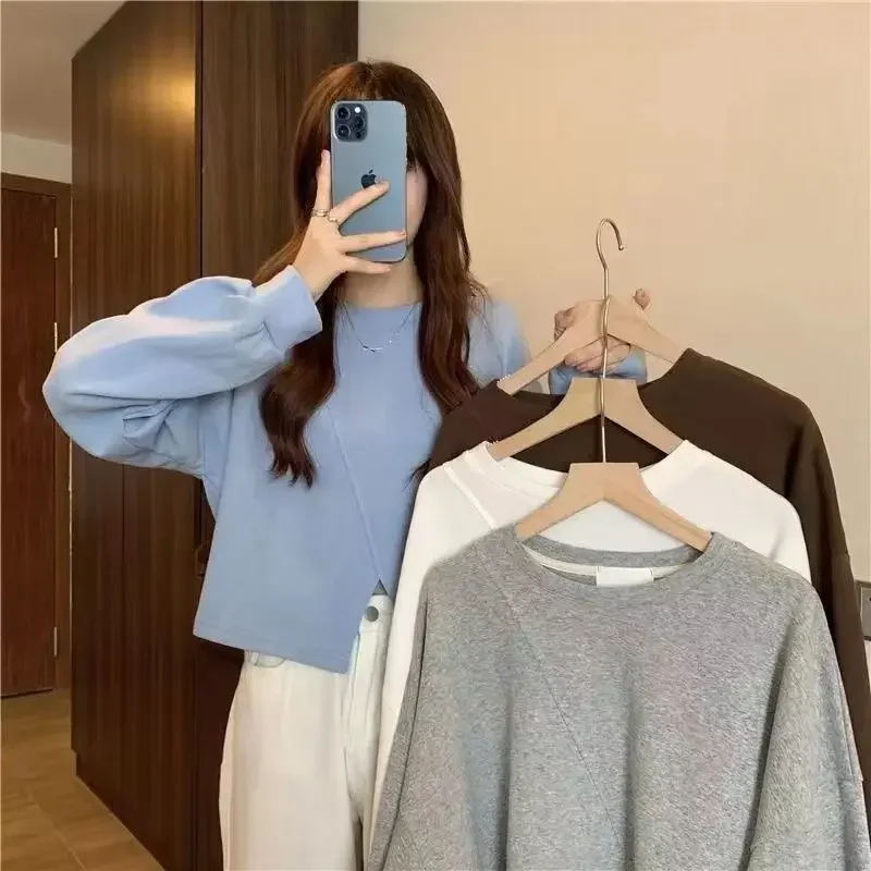 2023 New Fall Trend Casual Long Sleeve Pullover Top Embroidered Oversized Brown Y2k Sweatshirt Ladies Winter Fashion Clothing