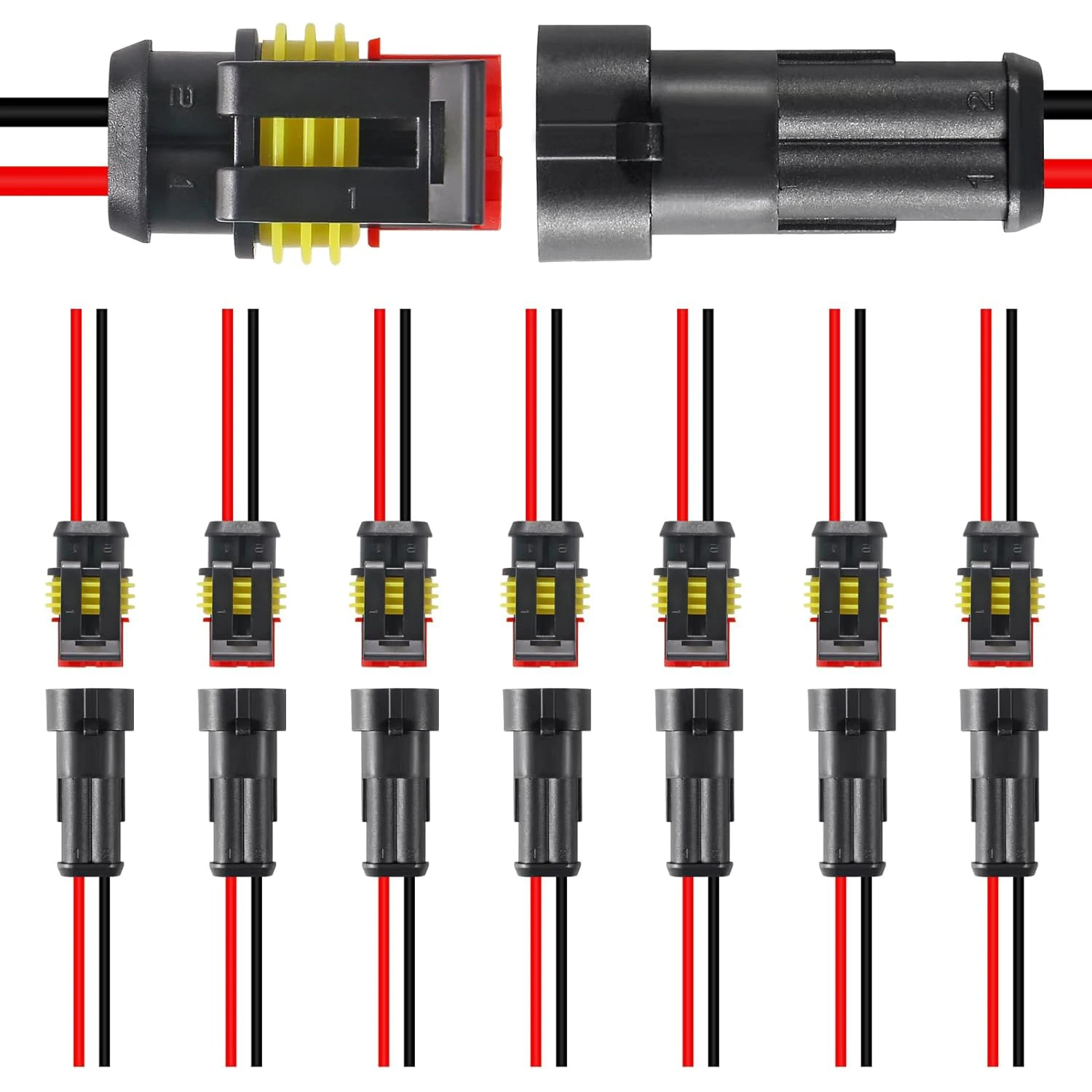 8 pares de conectores de 2 pines, enchufe eléctrico impermeable de 2 pines, conectores de cable eléctrico automático, conectores automotrices de desconexión rápida