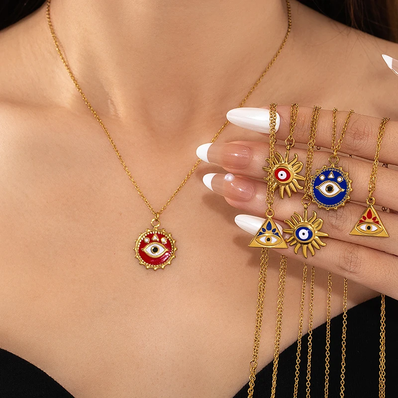 ANENJERY 316L Edelstahl-Halskette mit tropfenförmigem Augen-Geometrie-Anhänger für Damen, individuelles Nischendesign, einzigartiger Schmuck, Geschenkidee