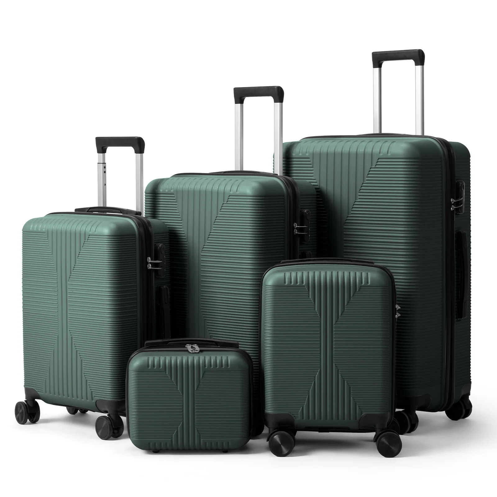 

Non-TSA customs lock 5-in-1 PP trolley case, 12in, 16in, 20in, 24in, 28in, PP dark green