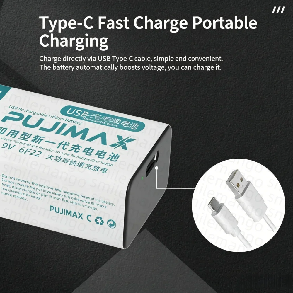 9V USB Rechargeable Battery 1100mAh Type-C Rechargeable 6F22 9V Li-ion Battery for RC Helicopeter Model Multimeter Toy
