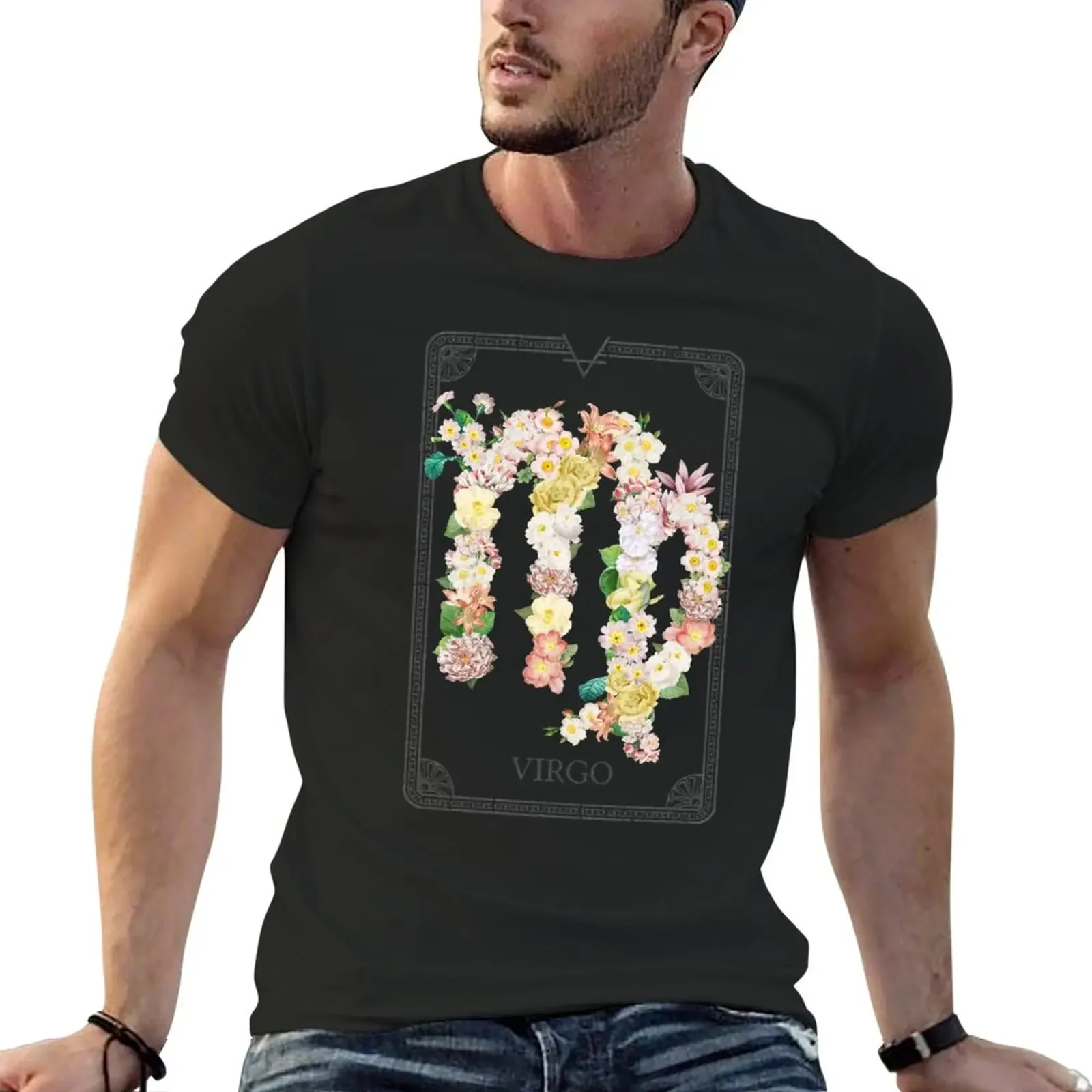 New Floral Zodiac Sign: Virgo T-Shirt T-shir shor anime clohes swea shirs new ediion  shir heavyweigh   for men