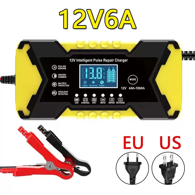 

12 В 6 А полностью автоматическое автомобильное зарядное устройство, импульсные ремонтные зарядные устройства, влажные и сухие свинцово-кислотные зарядные устройства, цифровой ЖК-дисплей