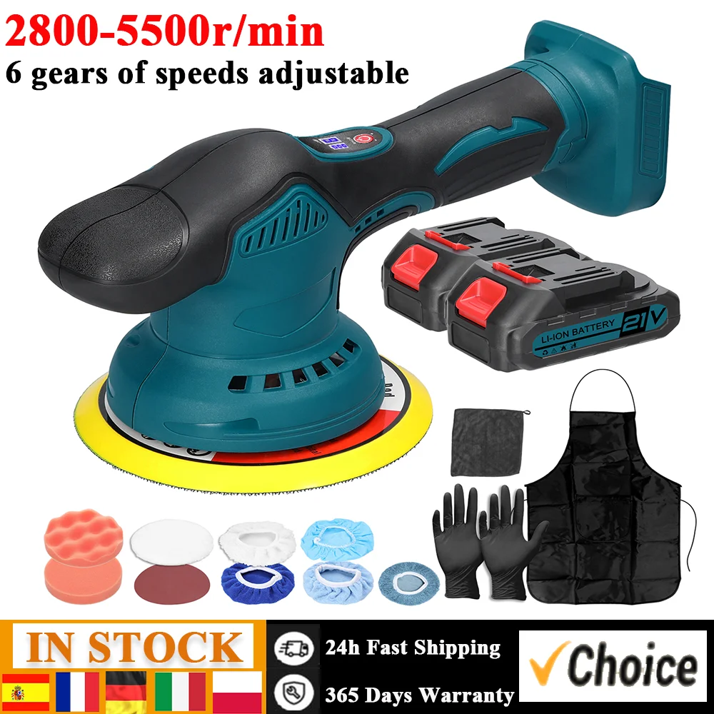 21V Cordless Car Polisher 6 Gears of Speeds Adjustable Electric Auto Polishing Machine Home Cleaning Metal Waxing Wood Sanding