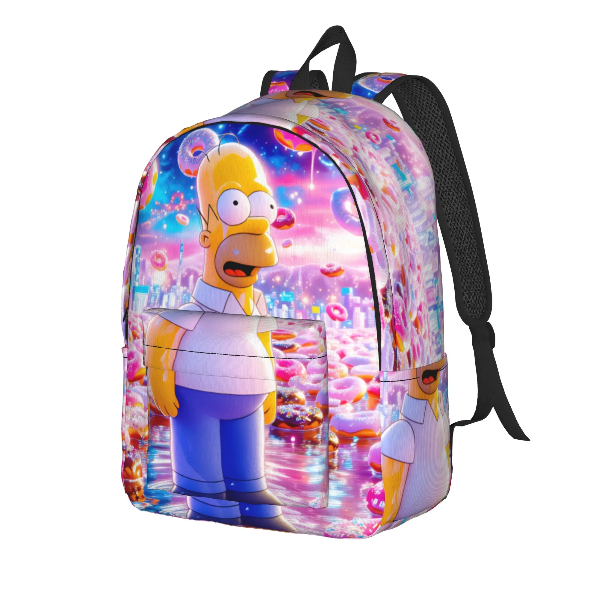 S-Simpsons Homer Donut Fantasy World Backpack  Kawaii Backpacks Student Unisex Outdoor Lightweight School Bags Design Rucksack