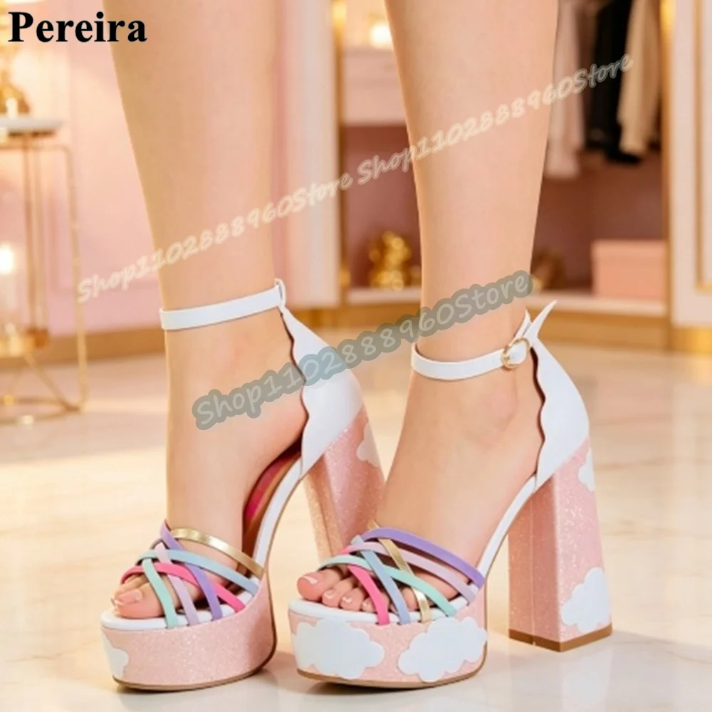 Mixed Cross Strappy Platform Cloud Sandals Chunky High Heel Shoes For Women Ankle Buckle Strap Open Toe 2026 Zapatos Para Mujer