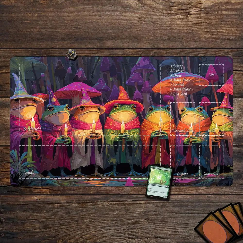 Colorful Frog Wizard Magic Playmat Card Battle Gaming Mat with zone mtg playmat 60X35cm desk mat suitable for game gathering