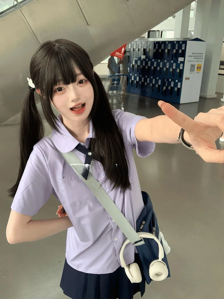 

Slim Fit ort Sve irt College Sle JK High School Girl Versatile oulder Width Doll Collar Summer Design Set Women