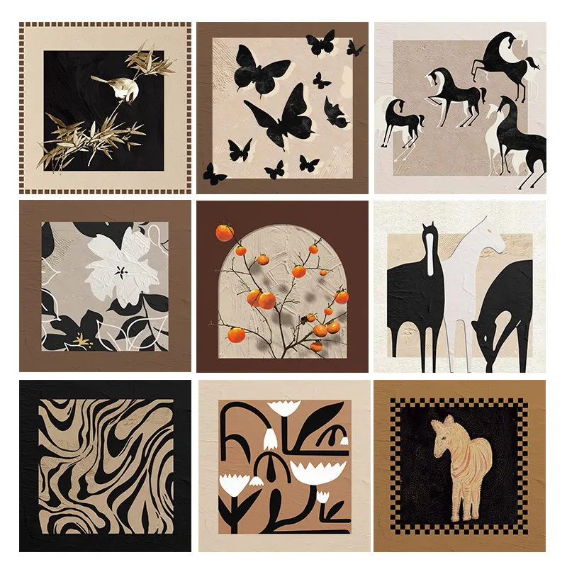 

Cream Korean Style Abstract Square Canvas Poster Warm Yellow Orange Beige Tone Color Block Nordic Line Art Painting Home Decor