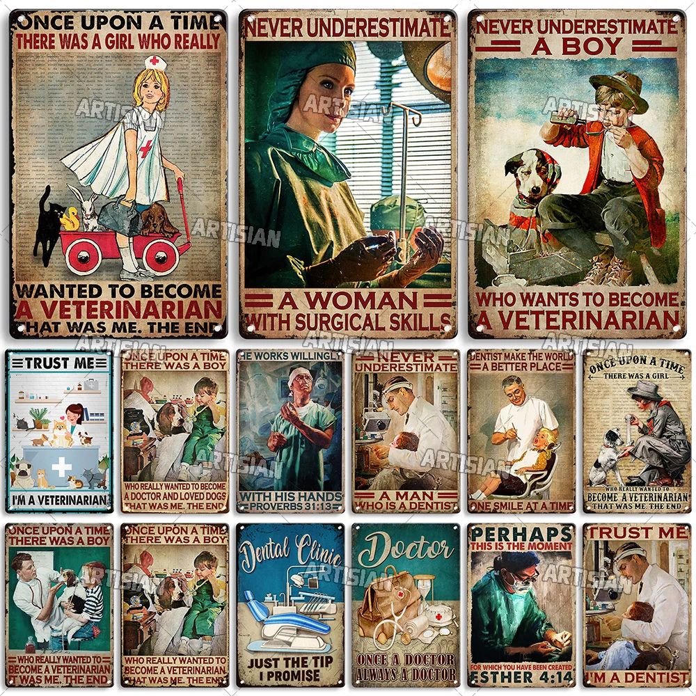 Artisan Medical Metal Sign Dentisit Nurse Tin Poster Veterinaian Clinic Hospital Dekoracyjna płyta ścienna Garage Bar Pub