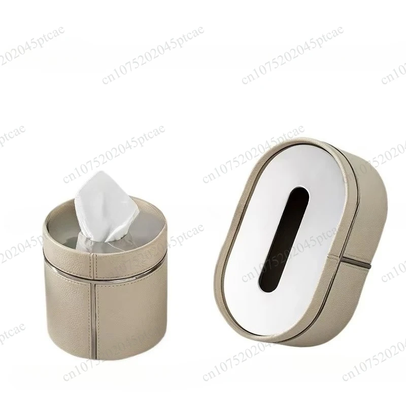 High end home decor, luxurious stainless steel and leather napkin paper box, minimalist living room coffee table storage box