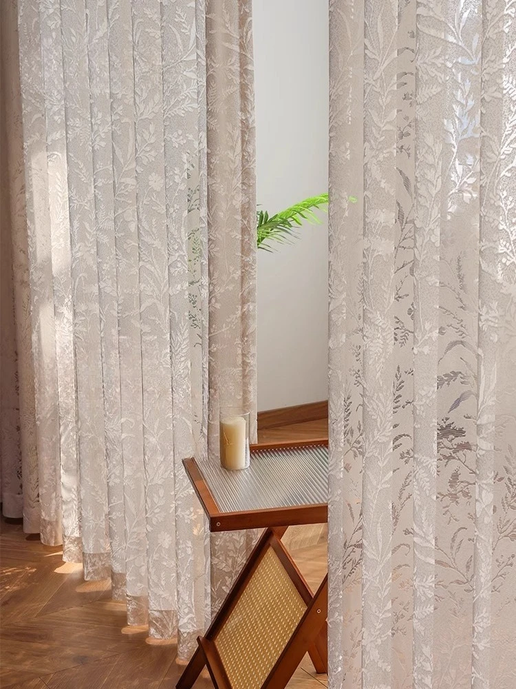 

Cream Color Window Screen Hazy Transparent CurtainLiving Room Dining Room Bedroom High Quality Customized Moon Branch Shadow
