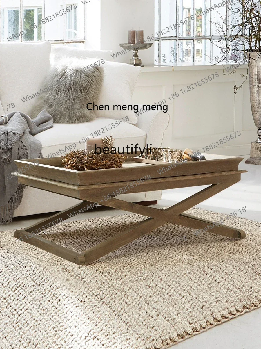 

K18 American Country Solid Wood Coffee Table Home Living Room Coffee Table Small Tea Table Balcony Rectangular