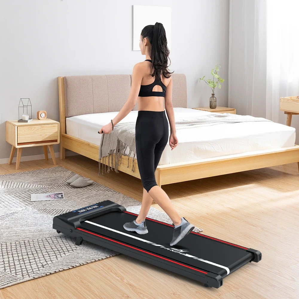 TL13 Mini cinta de correr cardio eléctrica para gimnasio en casa, almohadilla plana con pantalla LED para caminar con barra lateral de madera para ejercicio y correr en casa