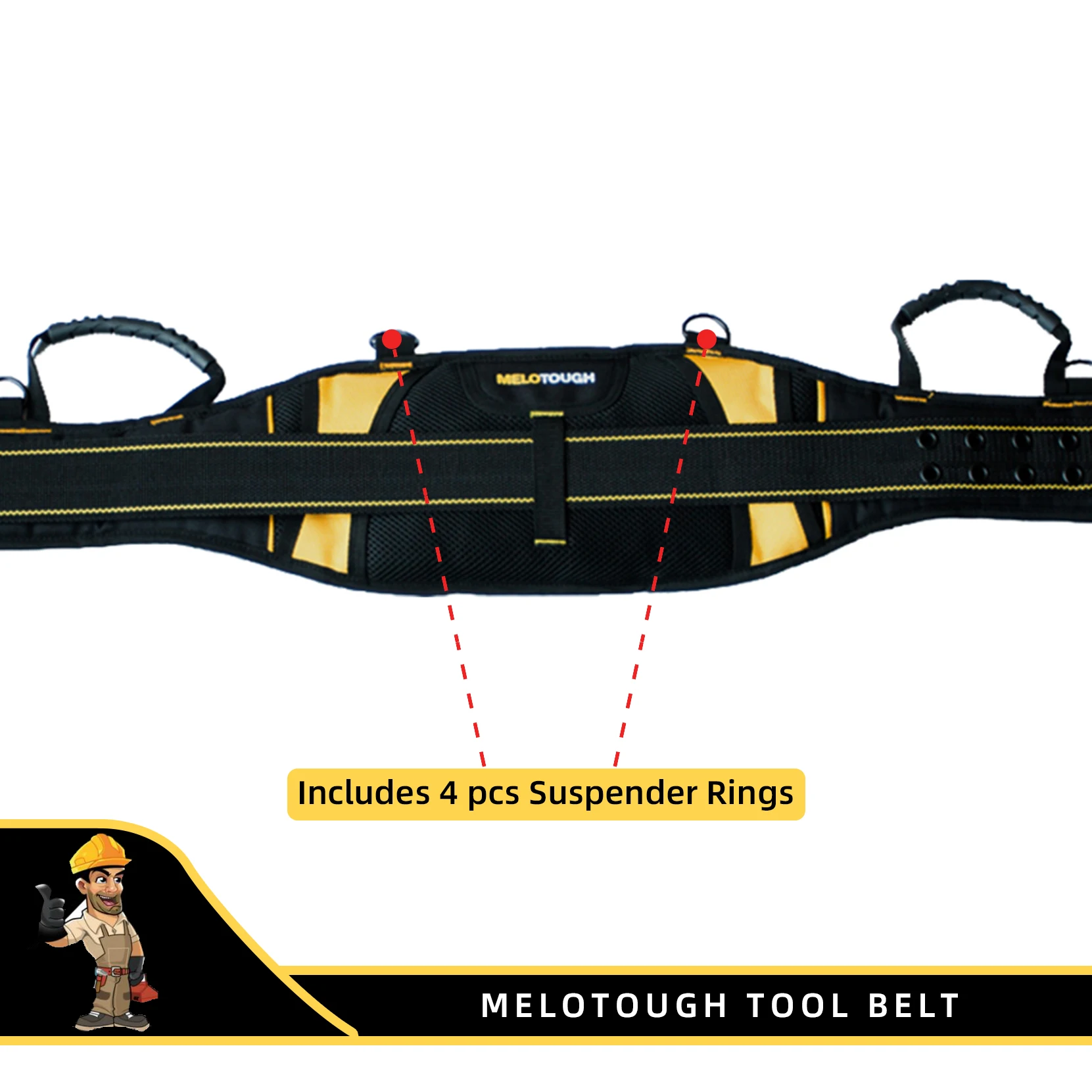 MELOTOUGH-acolchoado cinto de ferramentas eletricista com suporte traseiro, espuma pesada estofamento, alça, tradesman pro