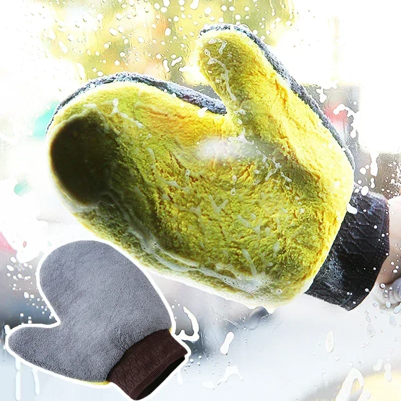 Car Cleaning Gloves High-quality Hot-selling Soft Microfiber Double-sided Water Absorption Glove Towel Auto Cleaning Tools