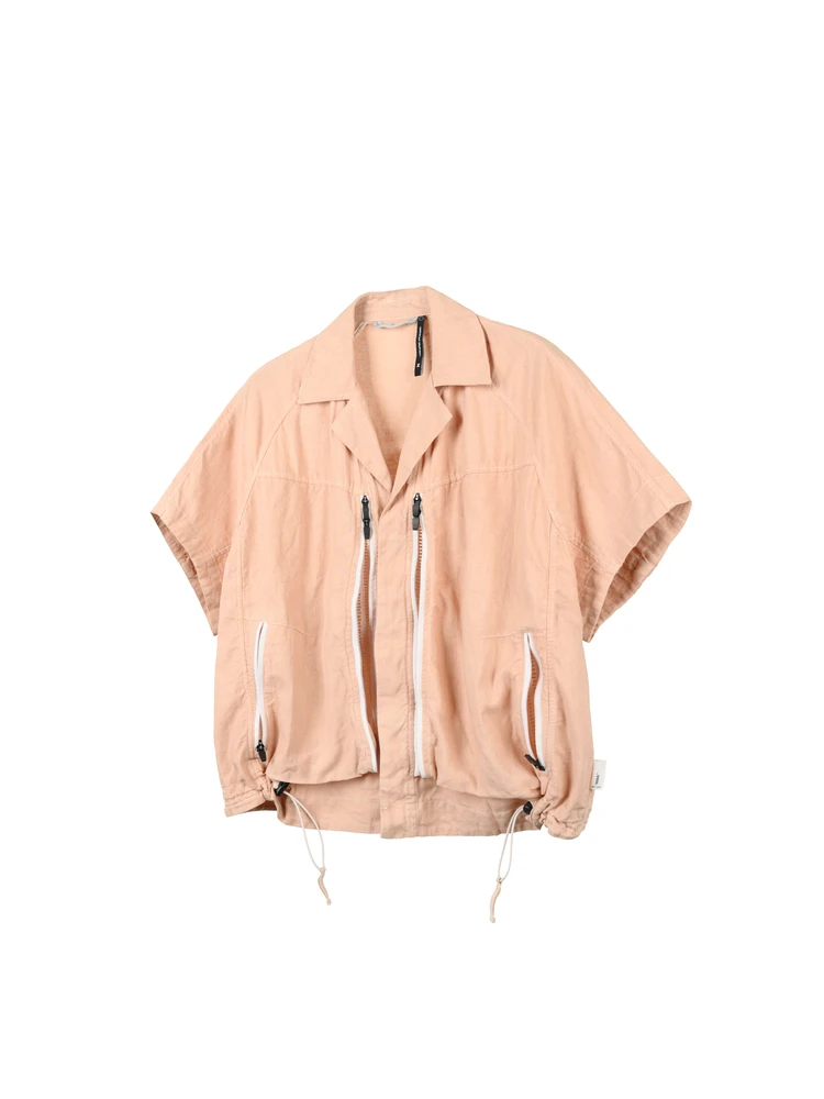 INCONSTANT 25SS fashion salmon linen Short-sleeved shirt Cuban collar shirts streetwear