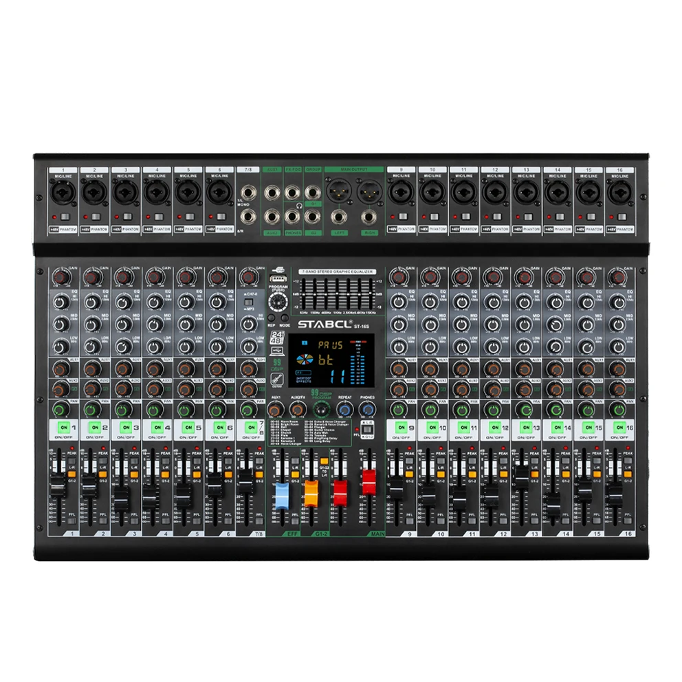 ST-16S Professional Audio Mixer 16-Channel USB Sound Mixing Console with 48V Phantom Power and Monitor Amplifier for Clubs